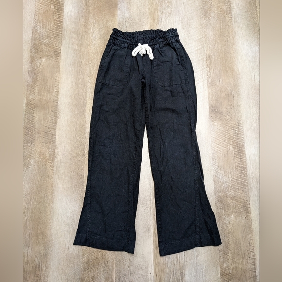Roxy Black Flax Linen Blend Stretch Waist Pants Flared - Picture 10 of 11